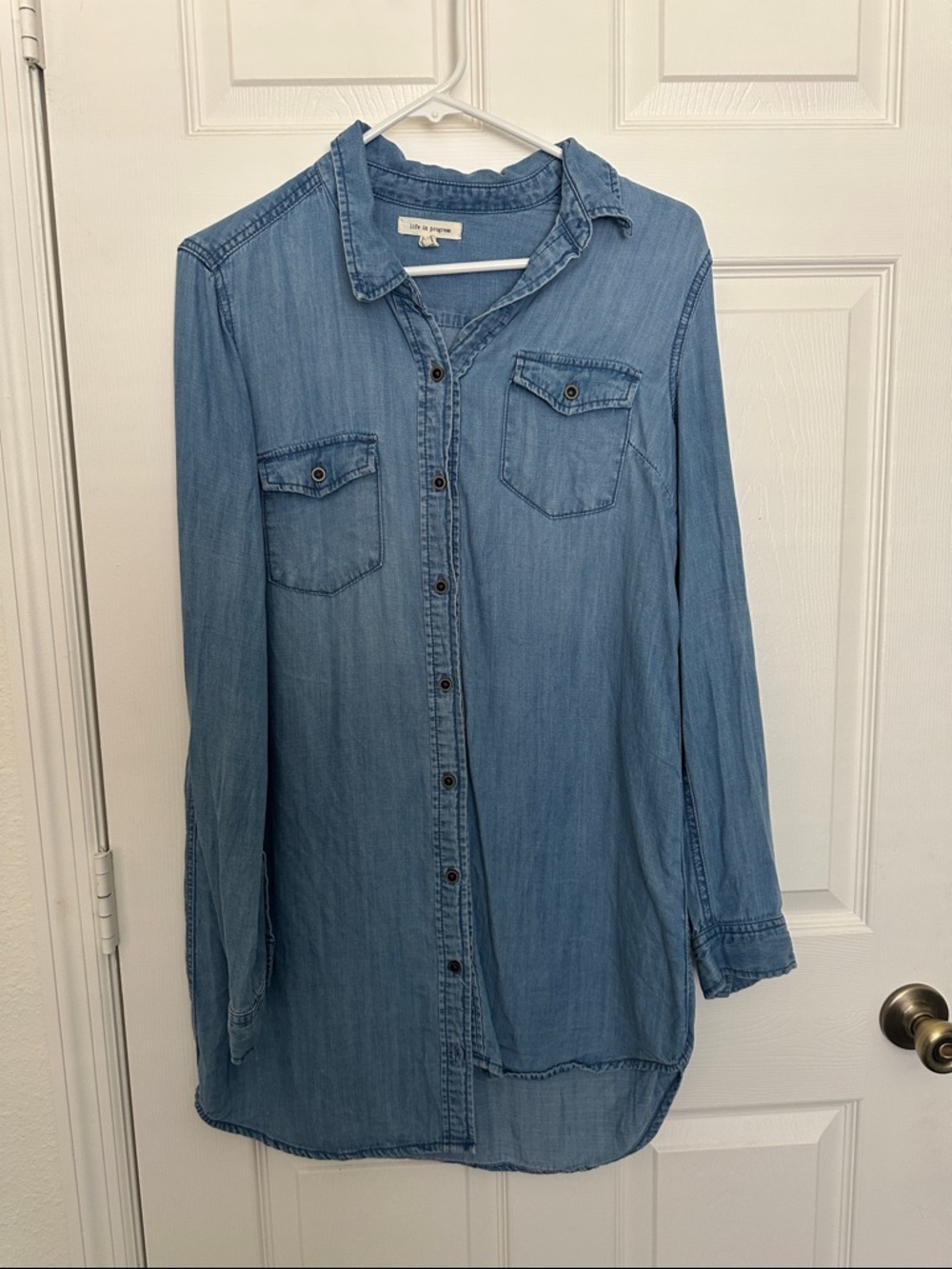 Light Wash Denim Button-Up Shirt Dress